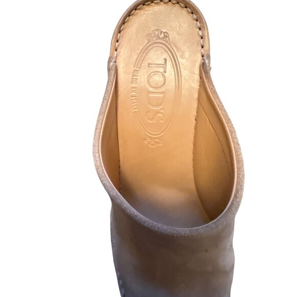 Tod's Suede High Heel Platform Mules In Soft Beige Leather size 7 - Picture 4 of 6